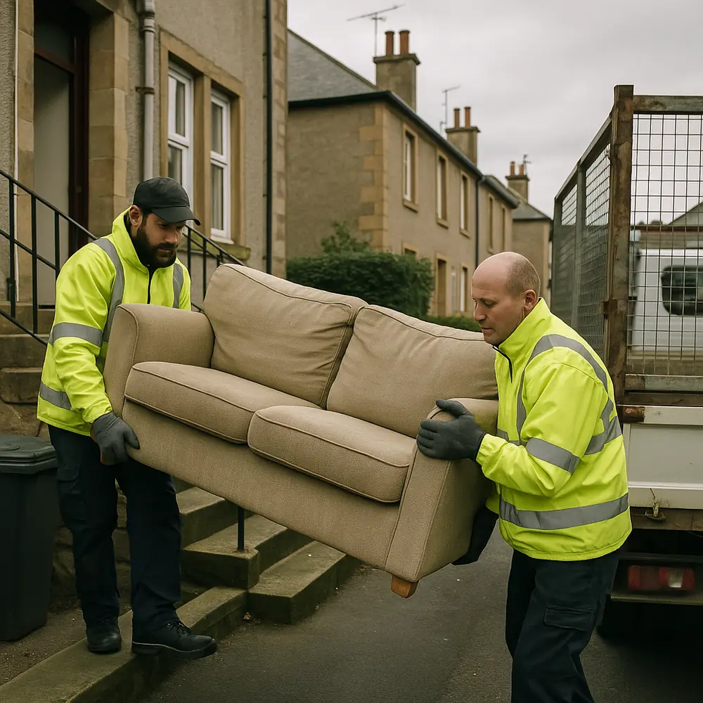 Bulky household items waiting for collection outside a Glasgow tenement
