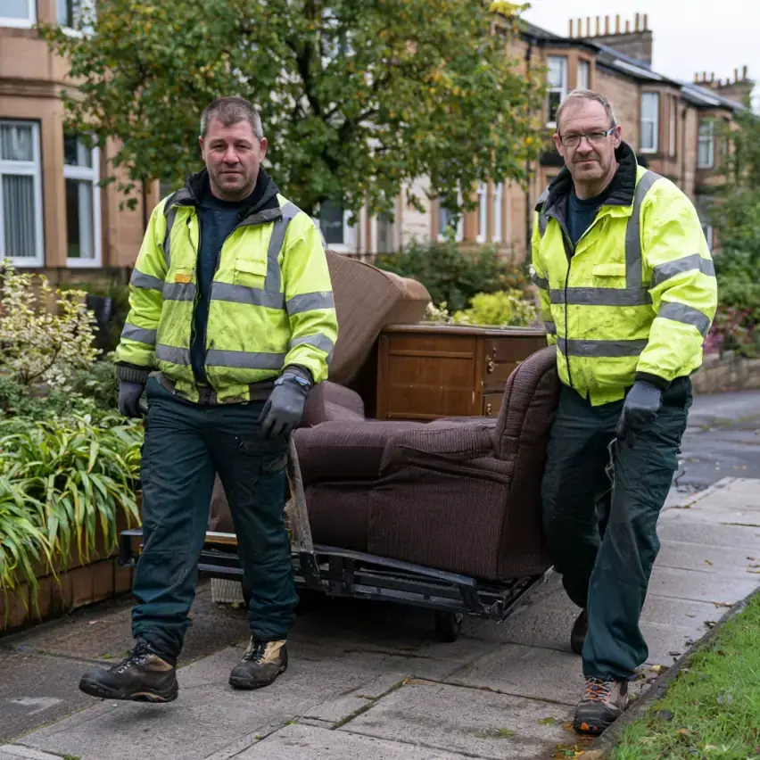 Bulky furniture being carried out for collection from a Scottish home