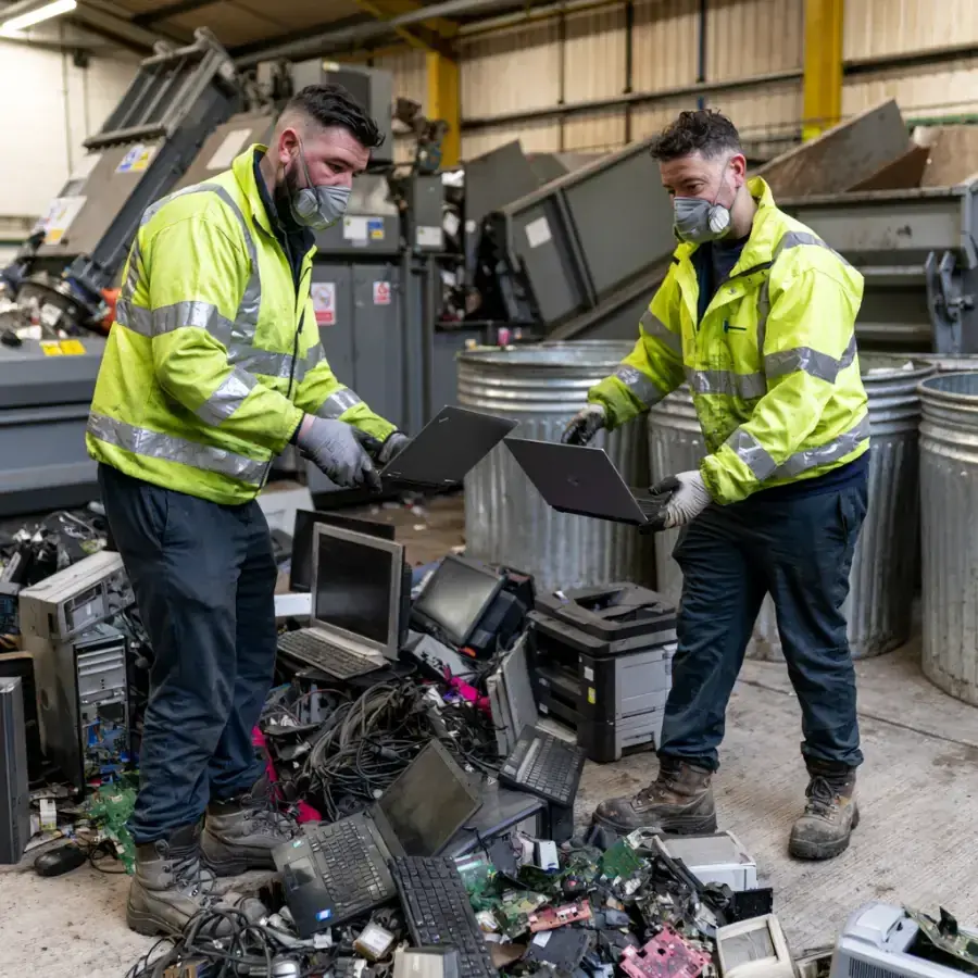 Old electrical items with lithium batteries set aside for safe WEEE disposal in Scotland